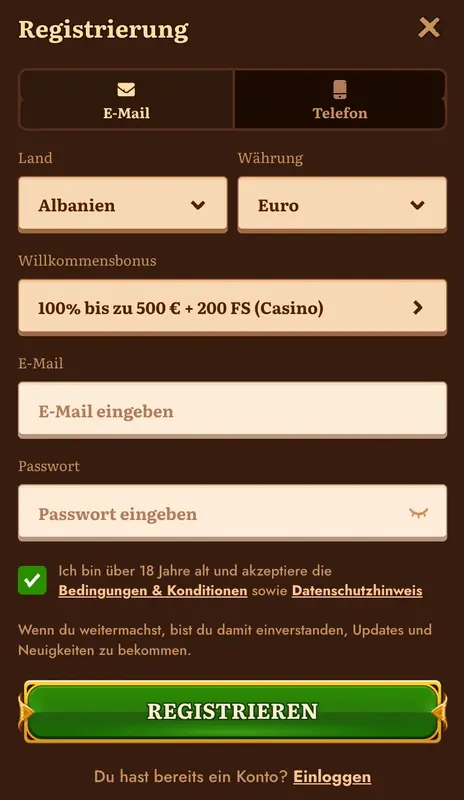 Wildrobin Casino Registrierung